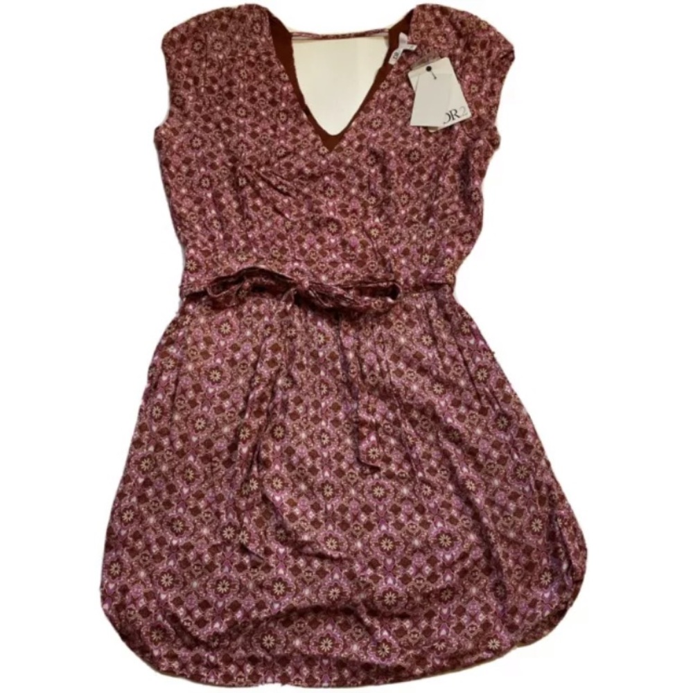 NWT Nordstrom Rack DR2 Tie Front Boho Print Lined Mini Dress